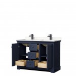 Avery 48" Double Vanity in Dark Blue, Carrara Cultured Marble Top, Black Trim