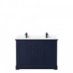 Avery 48" Double Vanity in Dark Blue, White Cultured Marble Top, Black Trim