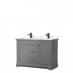 Avery 48" Double Vanity in Dark Gray, Carrara Cultured Marble Top, Black Trim