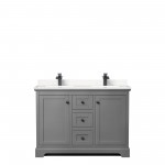 Avery 48" Double Vanity in Dark Gray, Carrara Cultured Marble Top, Black Trim