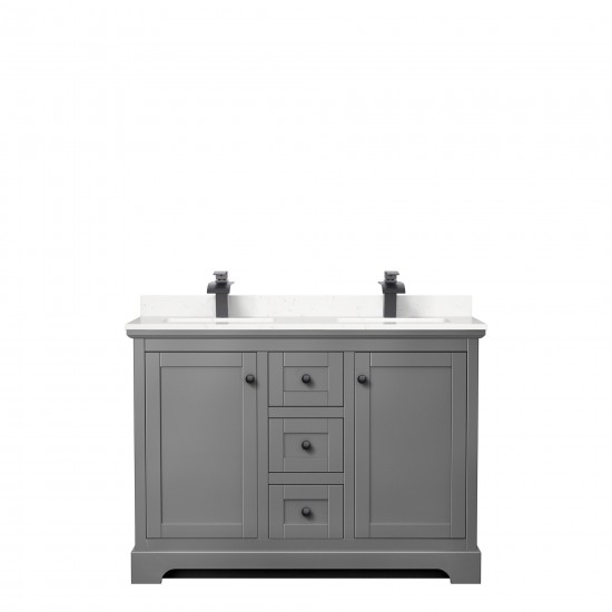 Avery 48" Double Vanity in Dark Gray, Carrara Cultured Marble Top, Black Trim