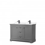 Avery 48" Double Vanity in Dark Gray, White Cultured Marble Top, Black Trim