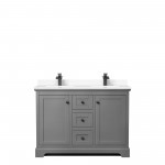 Avery 48" Double Vanity in Dark Gray, White Cultured Marble Top, Black Trim