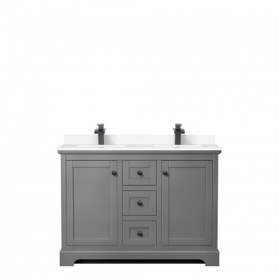 Avery 48" Double Vanity in Dark Gray, White Cultured Marble Top, Black Trim