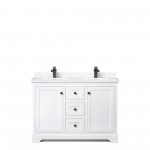 Avery 48" Double Vanity in White, Carrara Cultured Marble Top, Black Trim