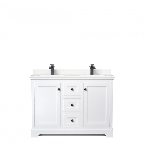 Avery 48" Double Vanity in White, Carrara Cultured Marble Top, Black Trim