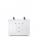 Avery 48" Double Vanity in White, White Cultured Marble Top, Black Trim