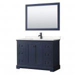 Avery 48" Single Vanity in Dark Blue, Carrara Marble Top, Black Trim, 46" Mirror