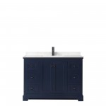 Avery 48" Single Vanity in Dark Blue, Carrara Cultured Marble Top, Black Trim
