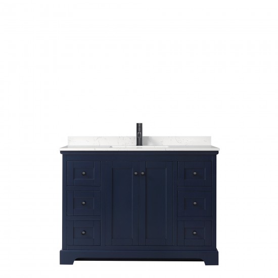 Avery 48" Single Vanity in Dark Blue, Carrara Cultured Marble Top, Black Trim