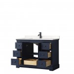 Avery 48" Single Vanity in Dark Blue, Carrara Cultured Marble Top, Black Trim