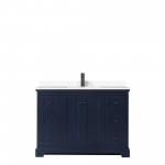 Avery 48" Single Vanity in Dark Blue, White Cultured Marble Top, Black Trim