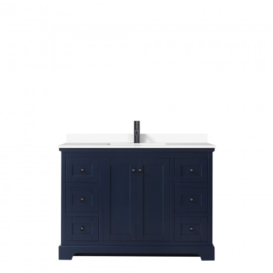 Avery 48" Single Vanity in Dark Blue, White Cultured Marble Top, Black Trim