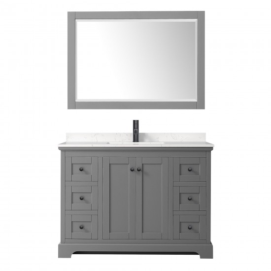 Avery 48" Single Vanity in Dark Gray, Carrara Marble Top, Black Trim, 46" Mirror