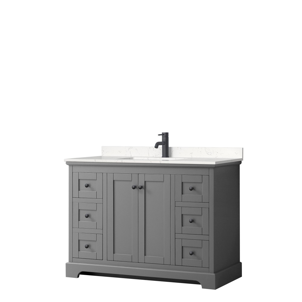 Avery 48" Single Vanity in Dark Gray, Carrara Cultured Marble Top, Black Trim