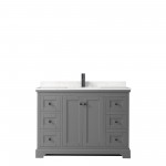 Avery 48" Single Vanity in Dark Gray, Carrara Cultured Marble Top, Black Trim