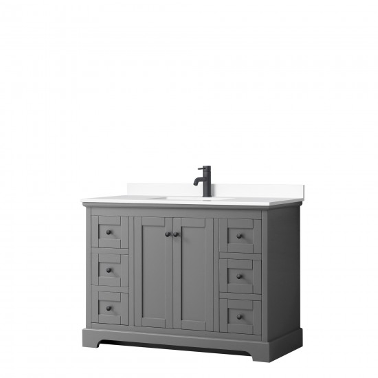 Avery 48" Single Vanity in Dark Gray, White Cultured Marble Top, Black Trim