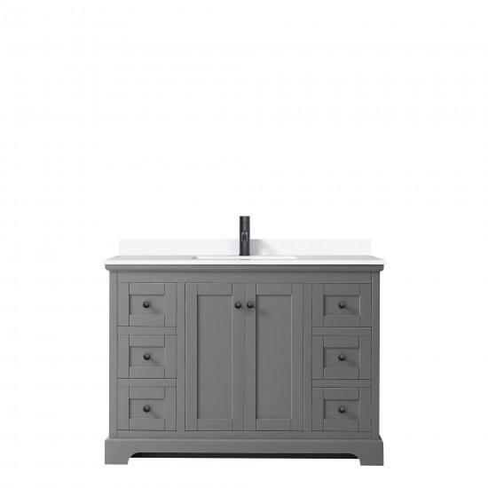 Avery 48" Single Vanity in Dark Gray, White Cultured Marble Top, Black Trim