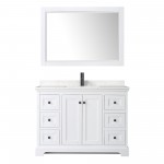 Avery 48" Single Vanity in White, Carrara Marble Top, Black Trim, 46" Mirror