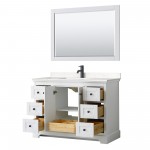 Avery 48" Single Vanity in White, Carrara Marble Top, Black Trim, 46" Mirror