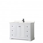 Avery 48" Single Vanity in White, Carrara Cultured Marble Top, Black Trim