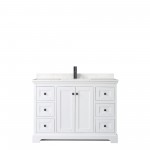 Avery 48" Single Vanity in White, Carrara Cultured Marble Top, Black Trim