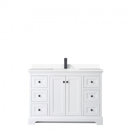 Avery 48" Single Vanity in White, White Cultured Marble Top, Black Trim