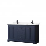 Avery 60" Double Vanity in Dark Blue, Carrara Cultured Marble Top, Black Trim