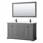 Avery 60" Double Vanity in Dark Gray, Carrara Marble Top, Black Trim, 58" Mirror