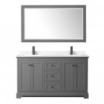 Avery 60" Double Vanity in Dark Gray, Carrara Marble Top, Black Trim, 58" Mirror