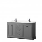 Avery 60" Double Vanity in Dark Gray, Carrara Cultured Marble Top, Black Trim