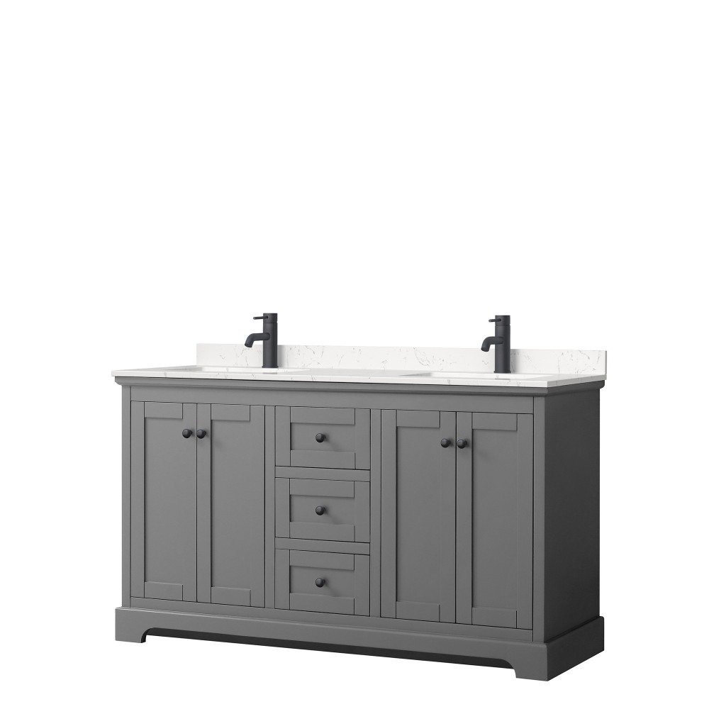 Avery 60" Double Vanity in Dark Gray, Carrara Cultured Marble Top, Black Trim