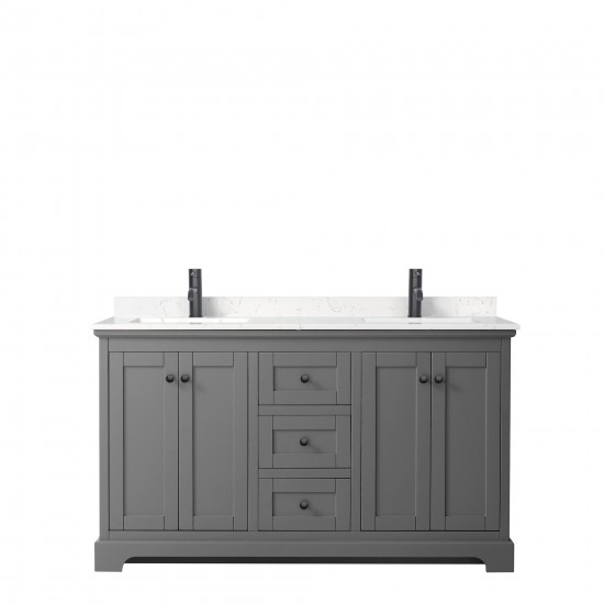 Avery 60" Double Vanity in Dark Gray, Carrara Cultured Marble Top, Black Trim