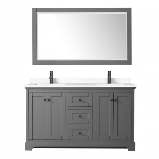 Avery 60" Double Vanity in Dark Gray, White Marble Top, Black Trim, 58" Mirror