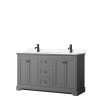Avery 60" Double Vanity in Dark Gray, White Cultured Marble Top, Black Trim