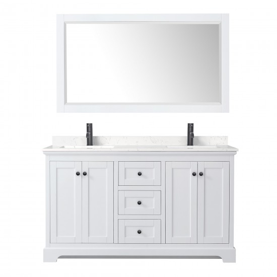 Avery 60" Double Vanity in White, Carrara Marble Top, Black Trim, 58" Mirror