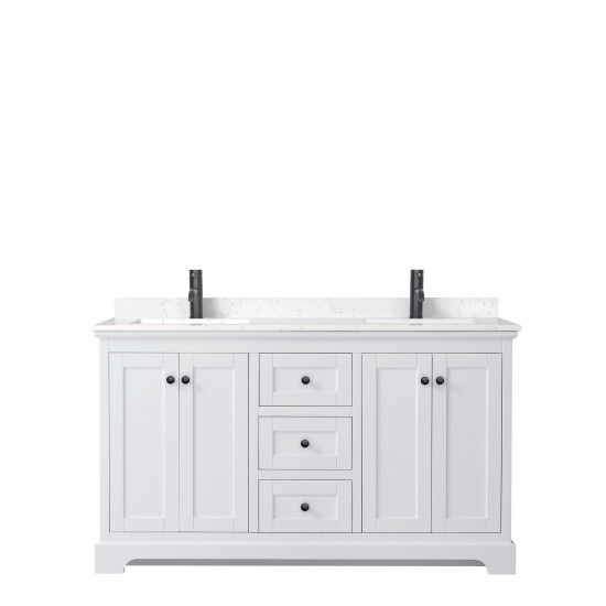 Avery 60" Double Vanity in White, Carrara Cultured Marble Top, Black Trim