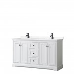 Avery 60" Double Vanity in White, White Cultured Marble Top, Black Trim