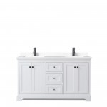 Avery 60" Double Vanity in White, White Cultured Marble Top, Black Trim