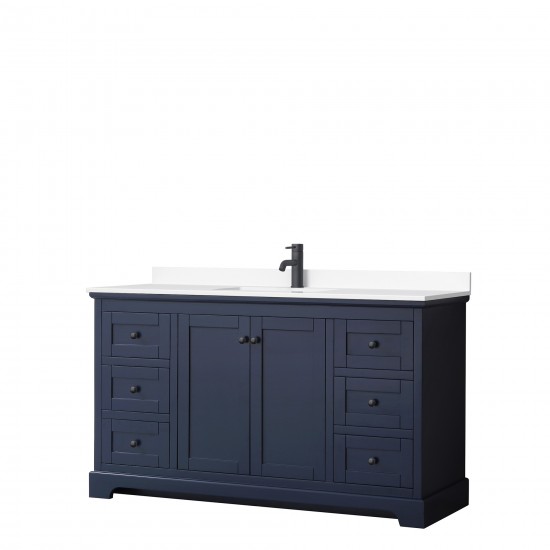 Avery 60" Single Vanity in Dark Blue, White Cultured Marble Top, Black Trim