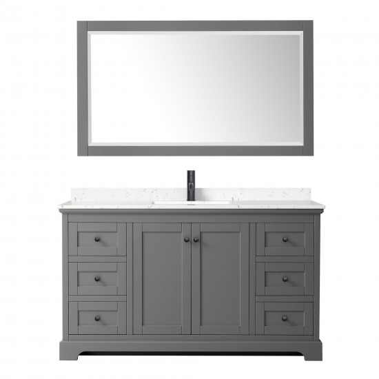 Avery 60" Single Vanity in Dark Gray, Carrara Marble Top, Black Trim, 58" Mirror