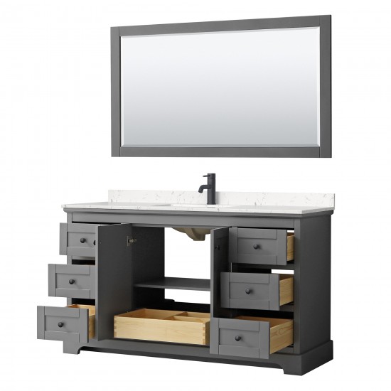 Avery 60" Single Vanity in Dark Gray, Carrara Marble Top, Black Trim, 58" Mirror