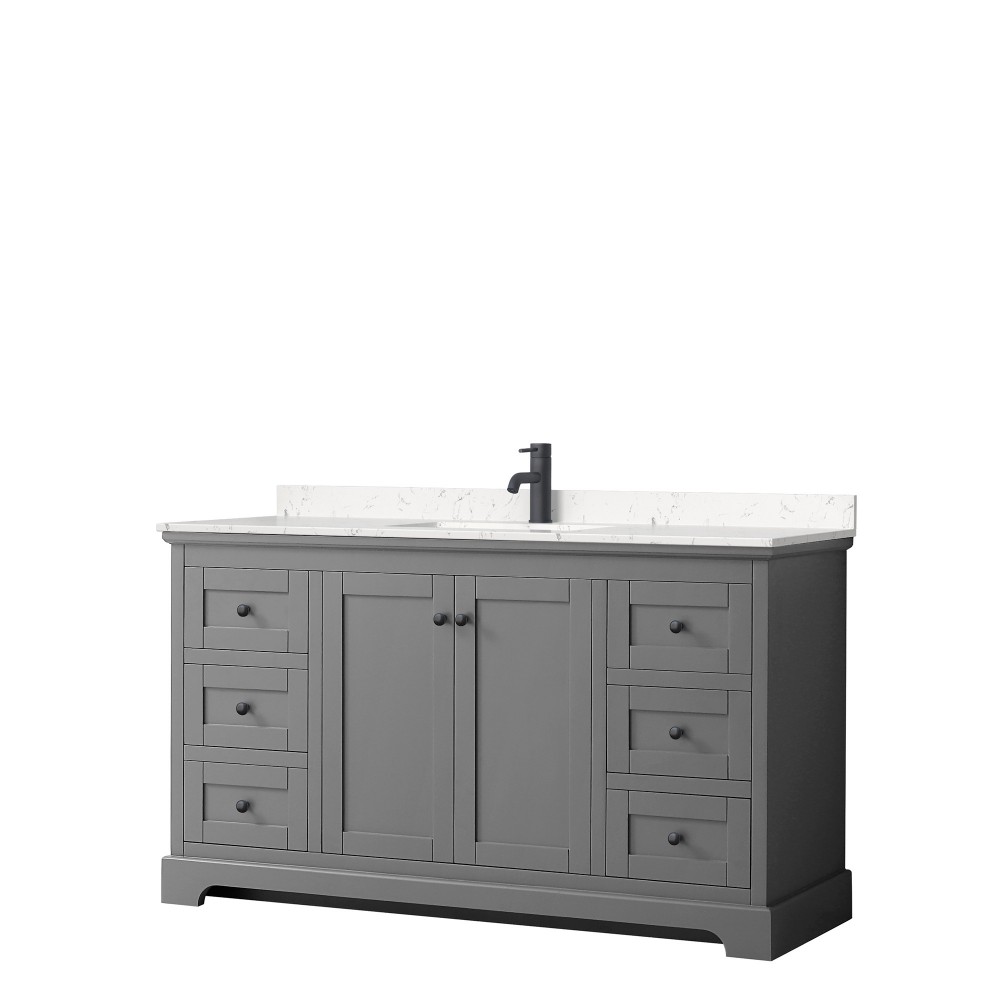 Avery 60" Single Vanity in Dark Gray, Carrara Cultured Marble Top, Black Trim