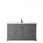 Avery 60" Single Vanity in Dark Gray, Carrara Cultured Marble Top, Black Trim