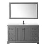 Avery 60" Single Vanity in Dark Gray, White Marble Top, Black Trim, 58" Mirror