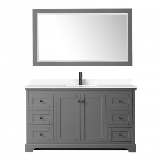 Avery 60" Single Vanity in Dark Gray, White Marble Top, Black Trim, 58" Mirror