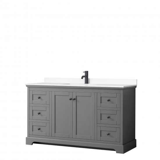 Avery 60" Single Vanity in Dark Gray, White Cultured Marble Top, Black Trim