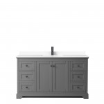 Avery 60" Single Vanity in Dark Gray, White Cultured Marble Top, Black Trim