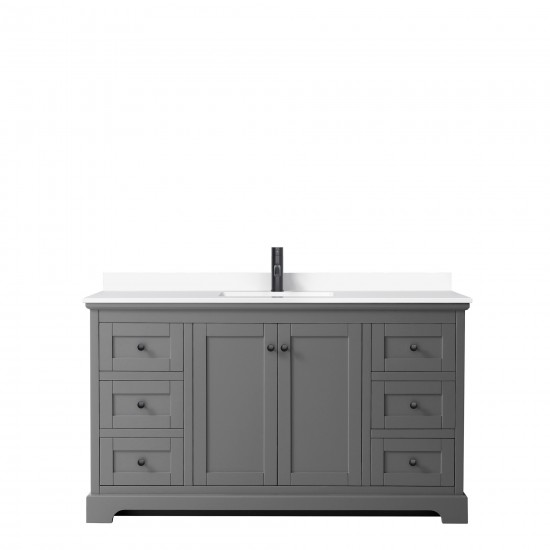 Avery 60" Single Vanity in Dark Gray, White Cultured Marble Top, Black Trim