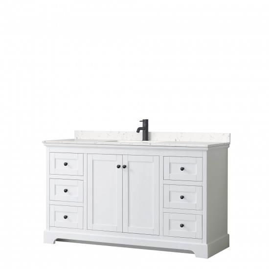 Avery 60" Single Vanity in White, Carrara Cultured Marble Top, Black Trim